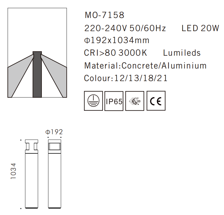 MO-7158 Cement Outdoor Bollard Lamp