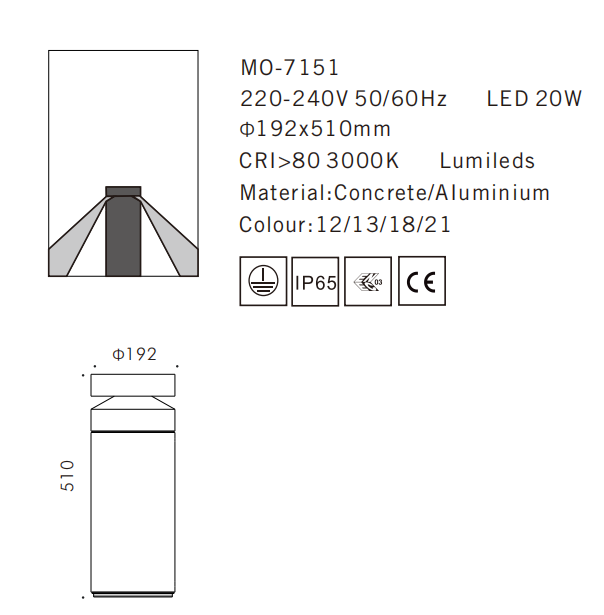 MO-7151 Cement Outdoor Bollard Lamp