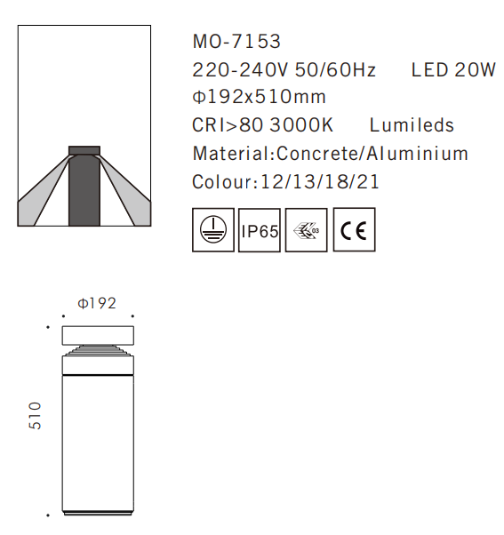 MO-7153 Cement Outdoor Bollard Lamp